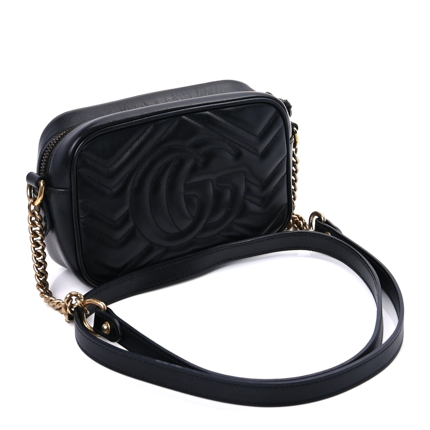 Gucci Calfskin Matelasse Mini GG Marmont Chain Shoulder Bag  Black 2 of 7