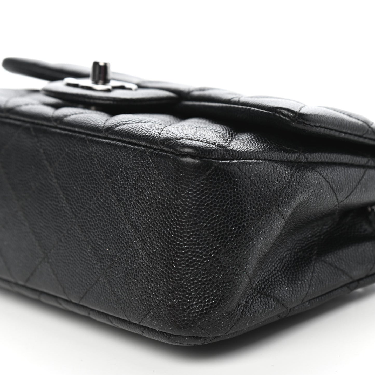 Iridescent Caviar Quilted Mini Rectangular Flap Black