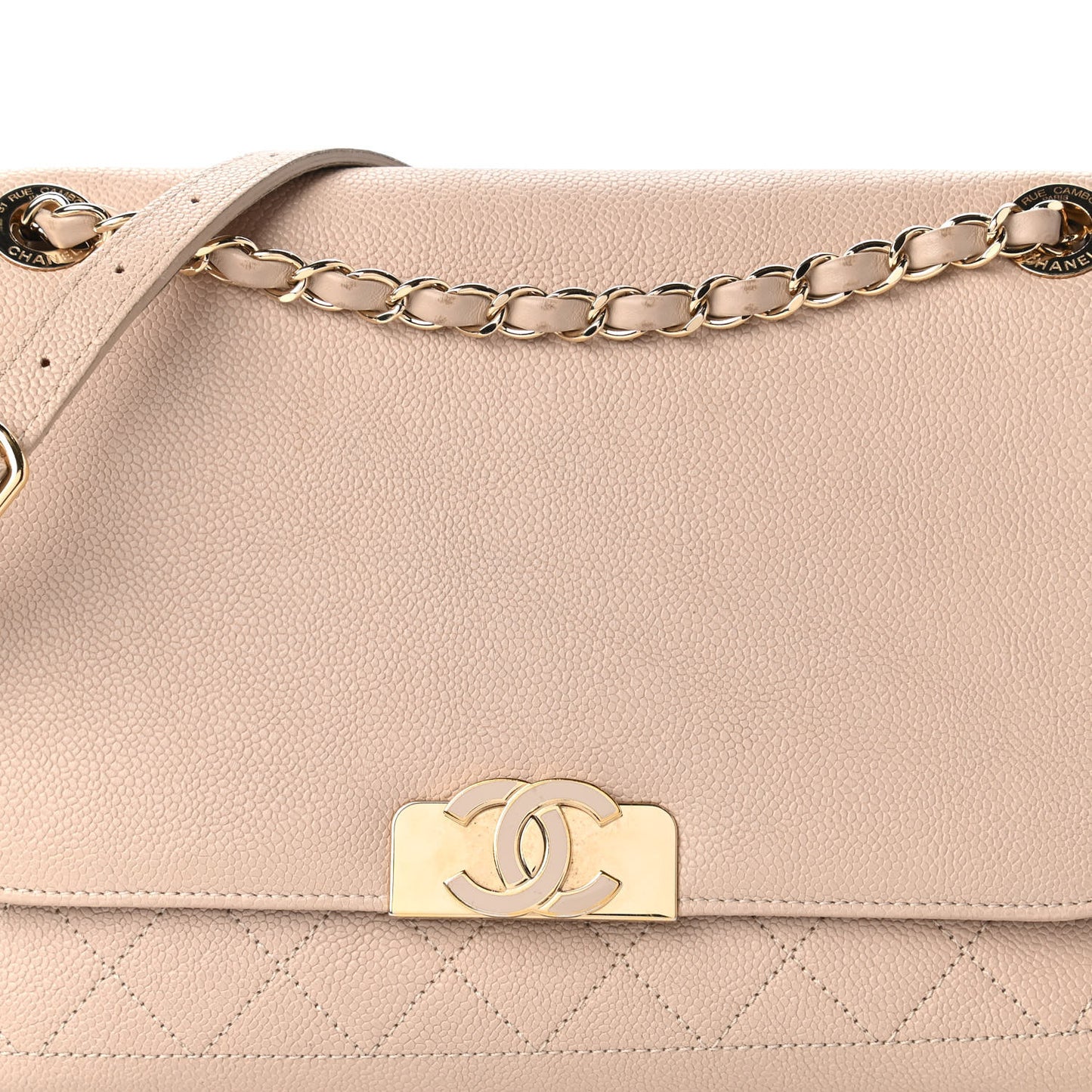 Caviar Quilted Flap Light Beige