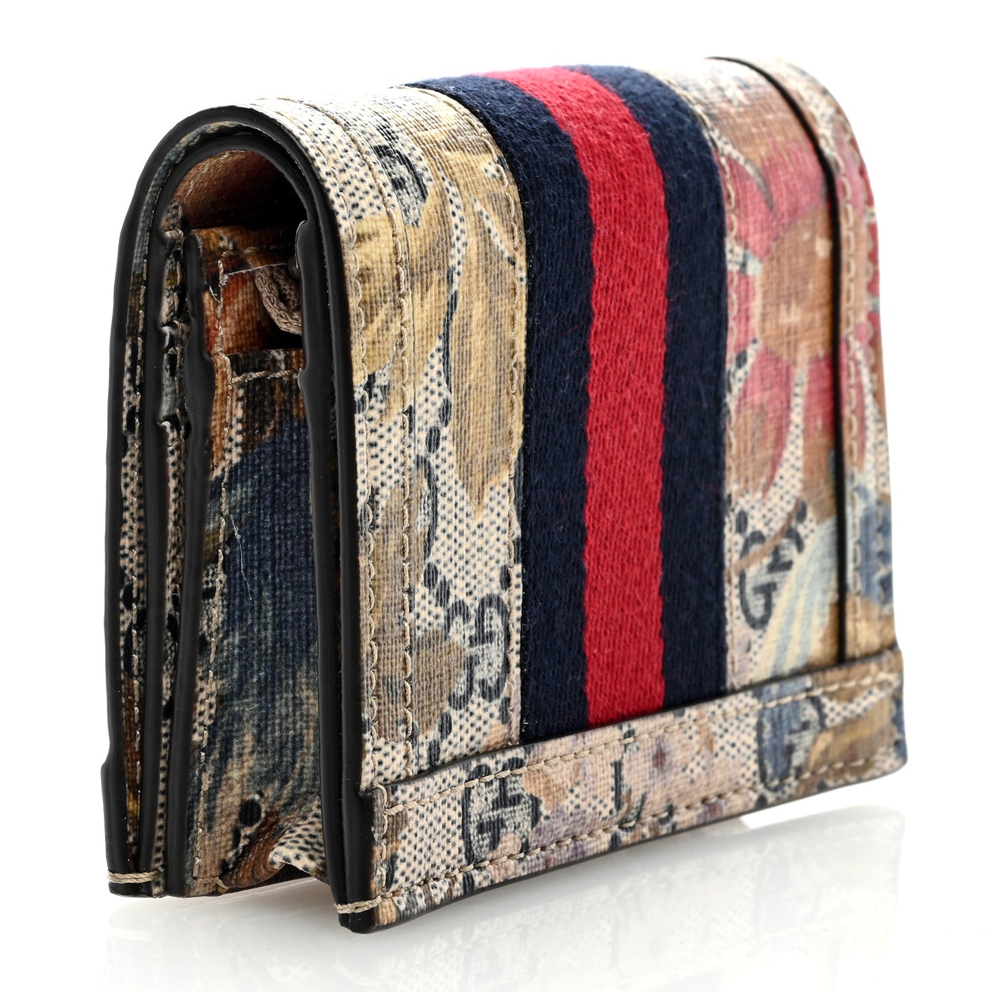 GG Supreme Monogram Water Flora Web Ophidia Card Case Beige Blue Multicolor