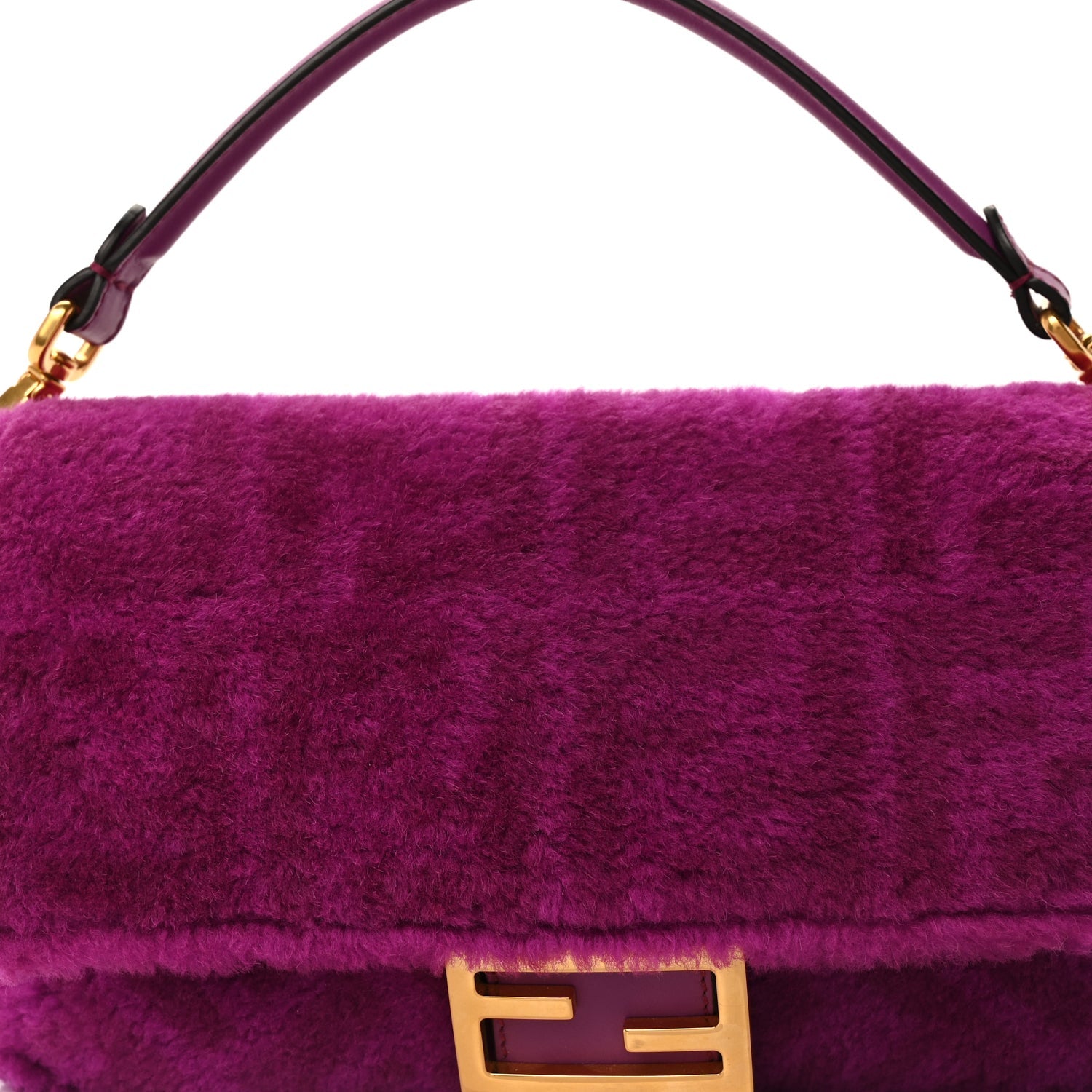 Fendi Shearling Vitello Dolce Macro FF 1974 Baguette  Bouganville 6 of 8