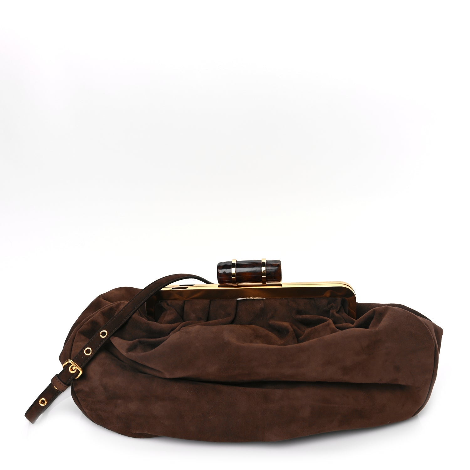 Miu Miu Camoscio Suede Kiss Lock Clutch Cacao 1 of 8