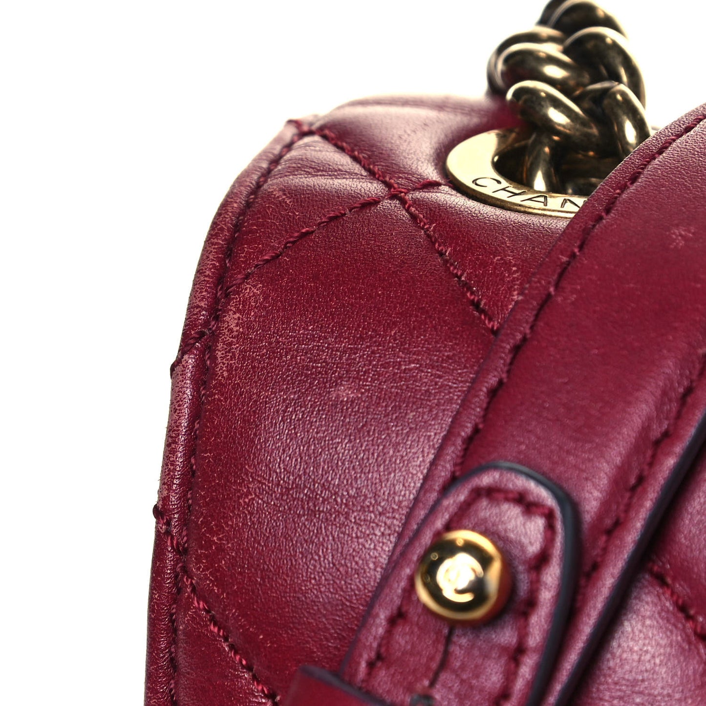Glazed Calfskin Quilted Large Perfect Edge Flap Red