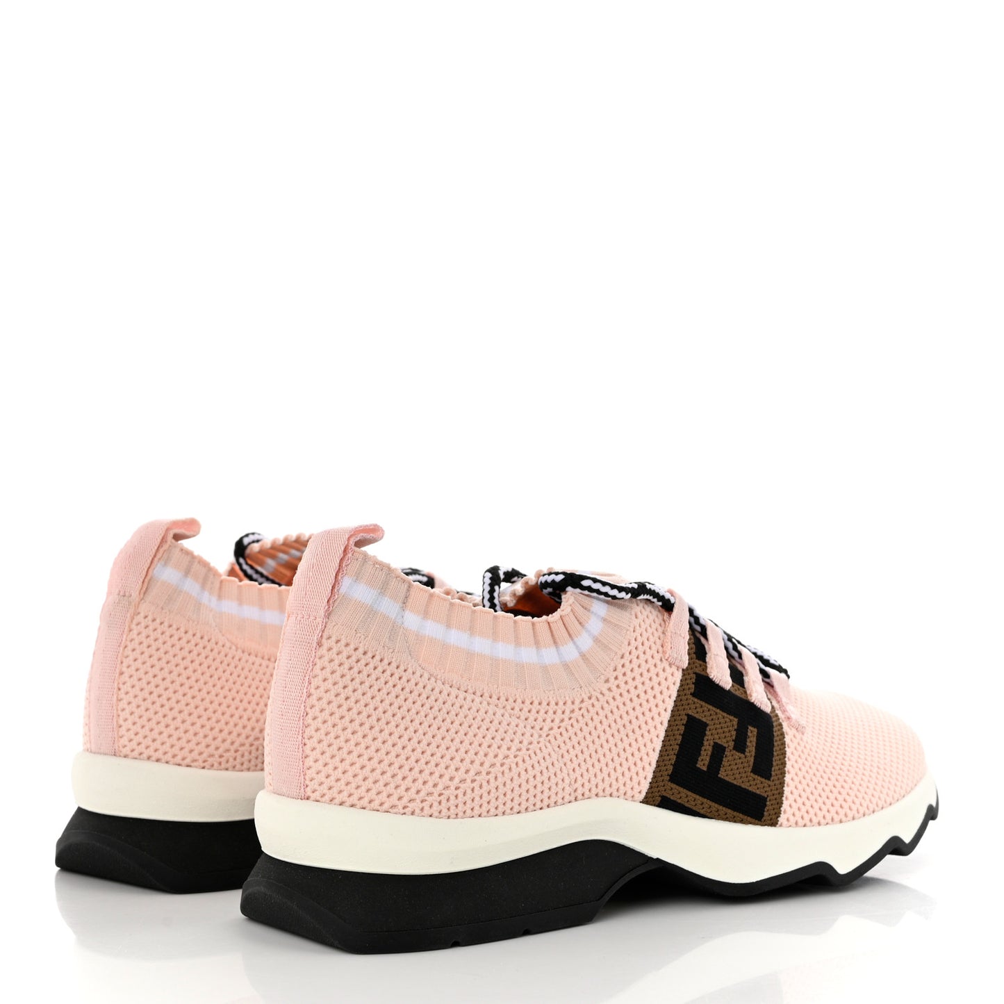 Stretch Knit Jacquard FF Lace-Up Sock Sneakers 38.5 Pink