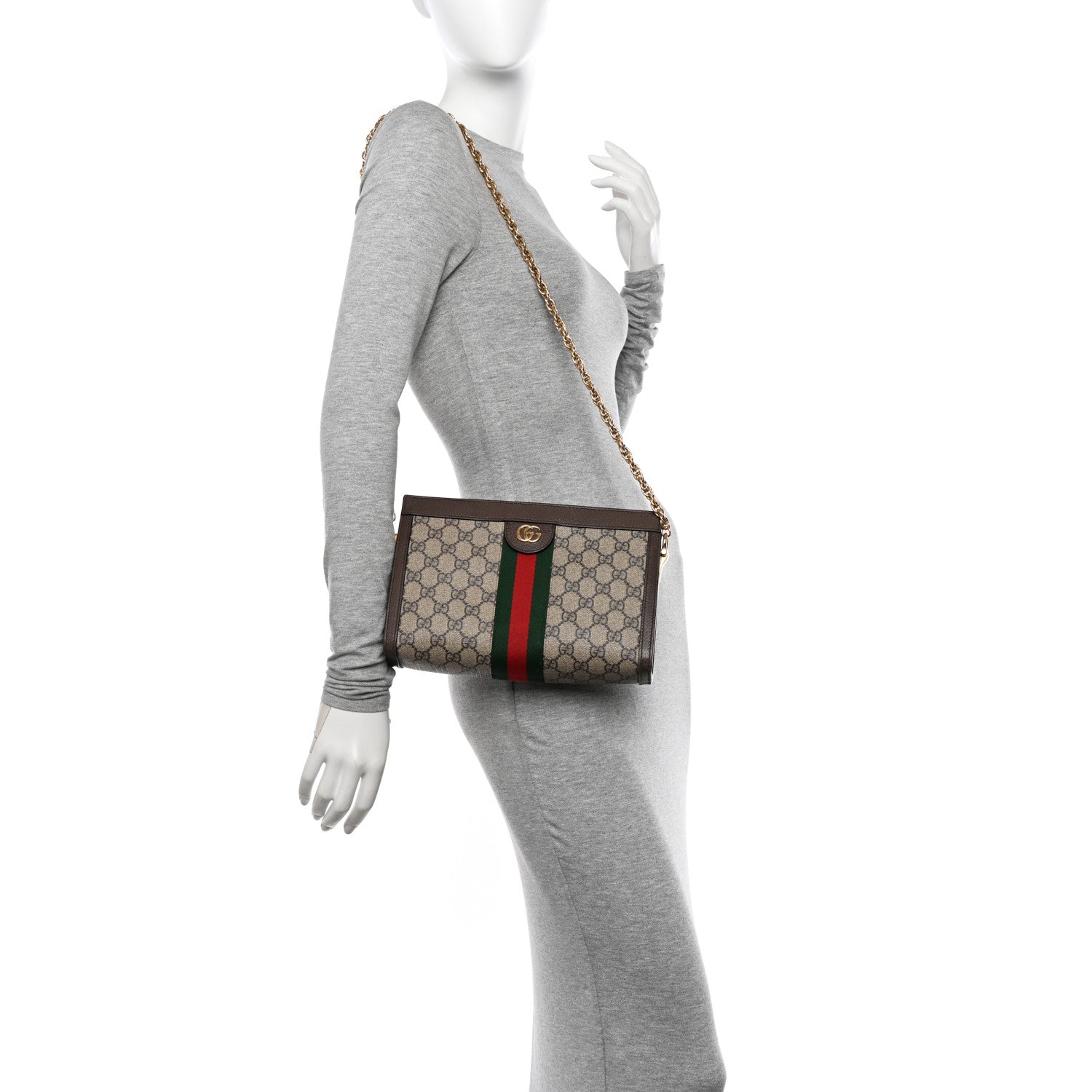 Gucci GG Supreme Monogram Web Small Ophidia Chain Shoulder Bag Brown 3 of 10