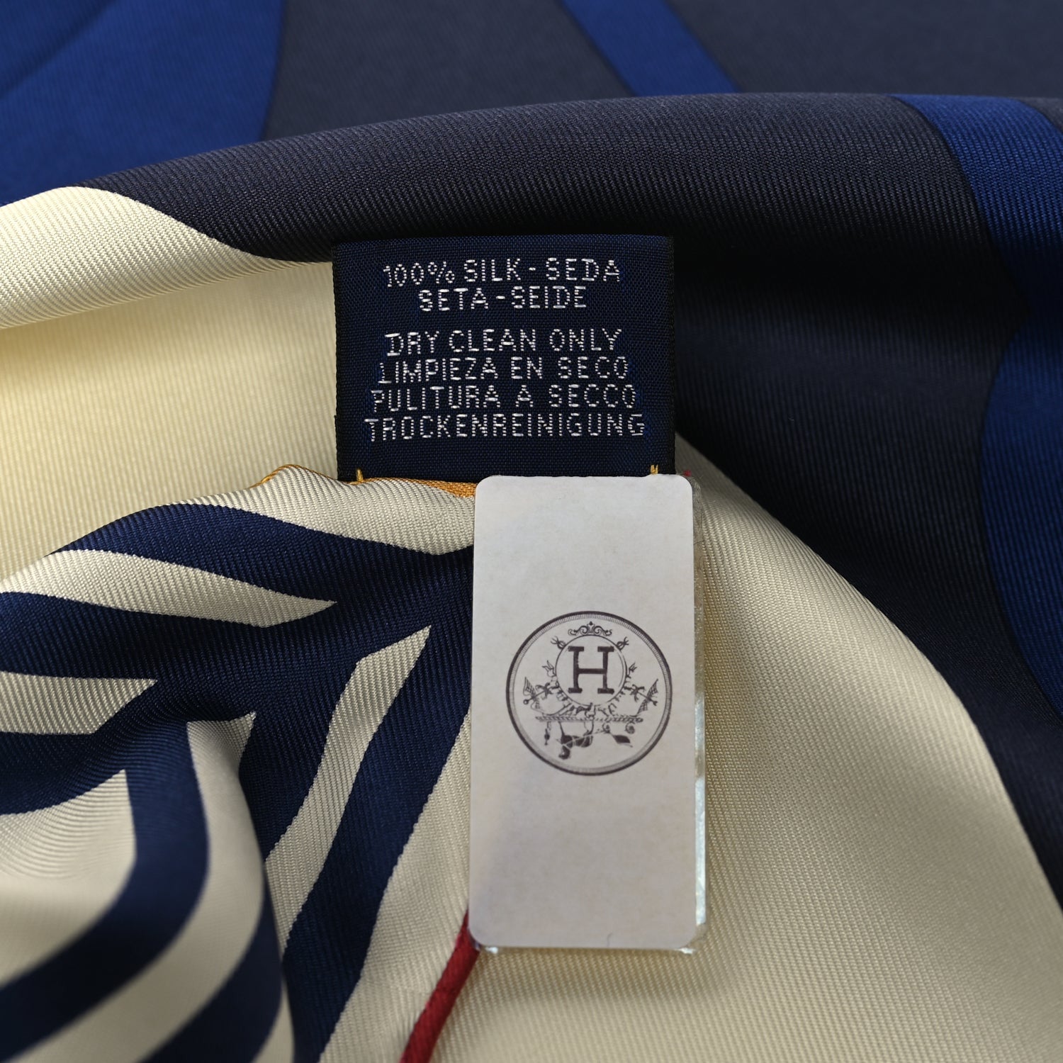 Hermes Silk 18-3-7 Scarf 90 Creme Marine Rose Vif 5 of 5