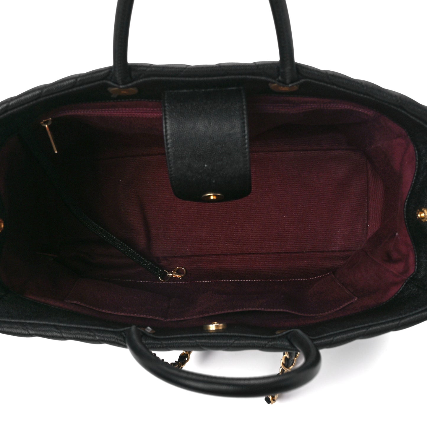 Caviar Chevron Large Coco Handle Shopping Tote Black