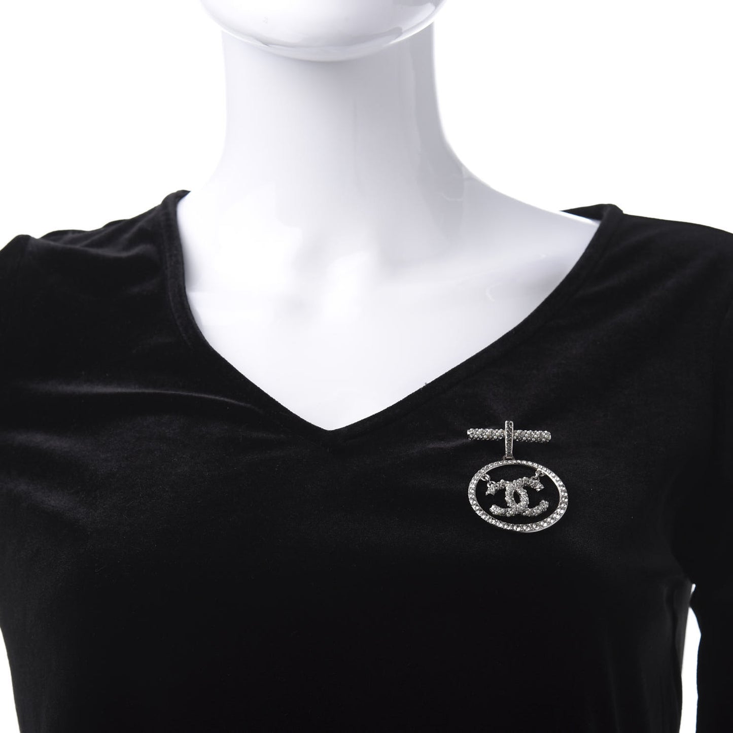 Pearl Crystal CC Brooch Silver