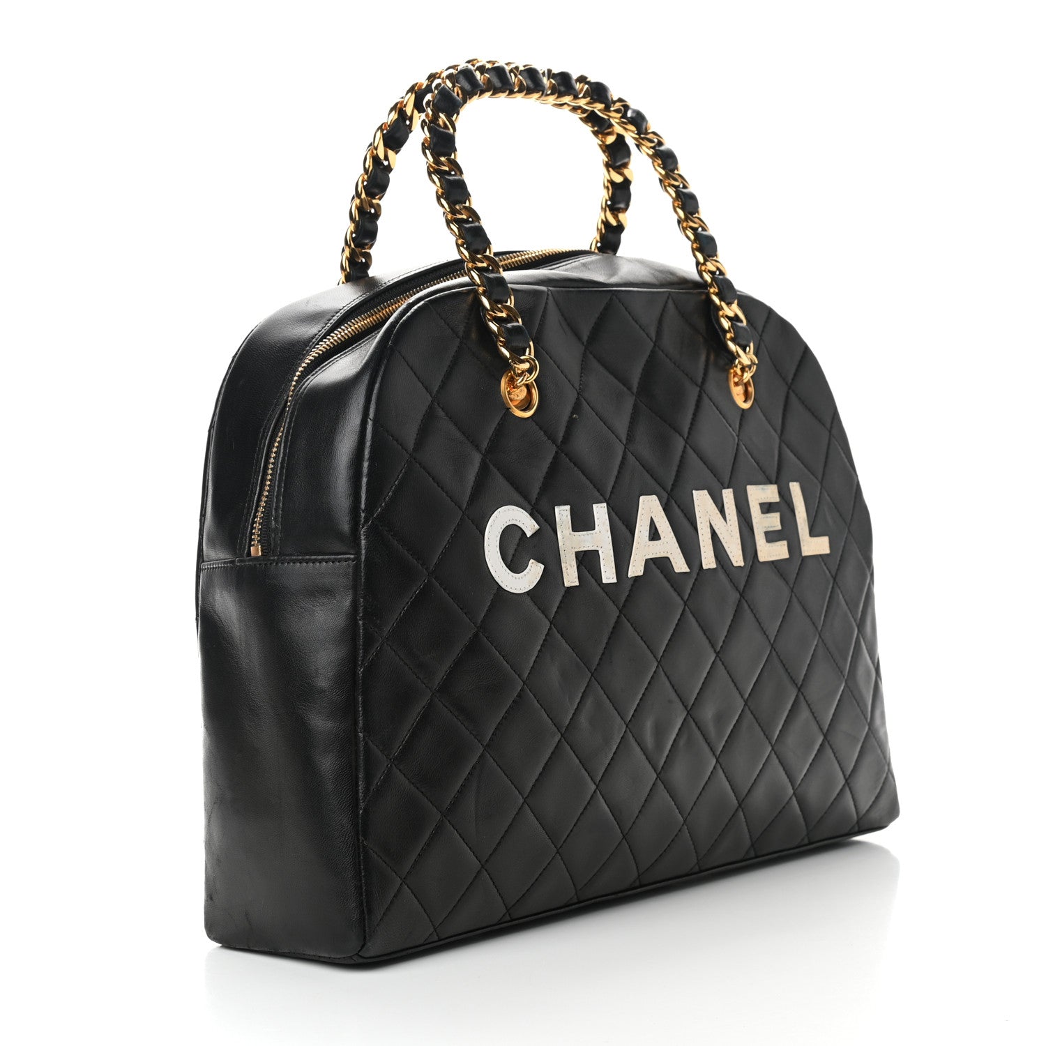 Chanel Lambskin Quilted Logo Bowling Bag Black 3 of 15