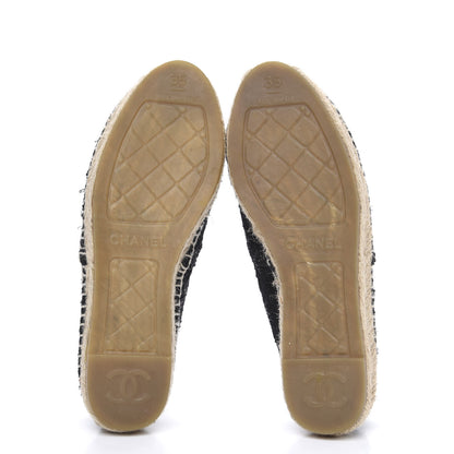 Chanel Tweed Patent Goatskin Sequin CC Espadrilles 35 Black 5 of 10