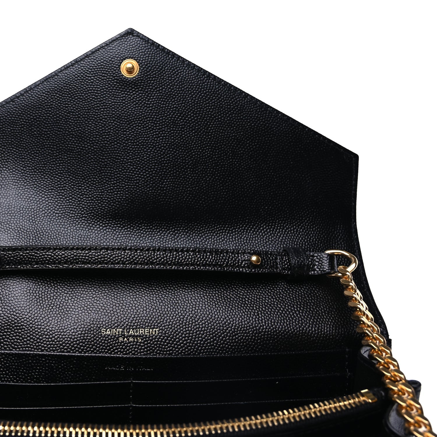 Saint Laurent Grain De Poudre Matelasse Chevron Cassandre Chain Wallet Black 4 of 8
