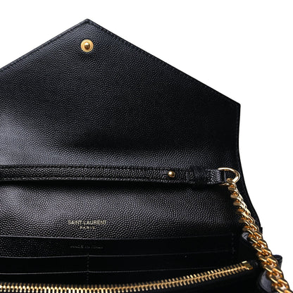 Saint Laurent Grain De Poudre Matelasse Chevron Cassandre Chain Wallet Black 4 of 8