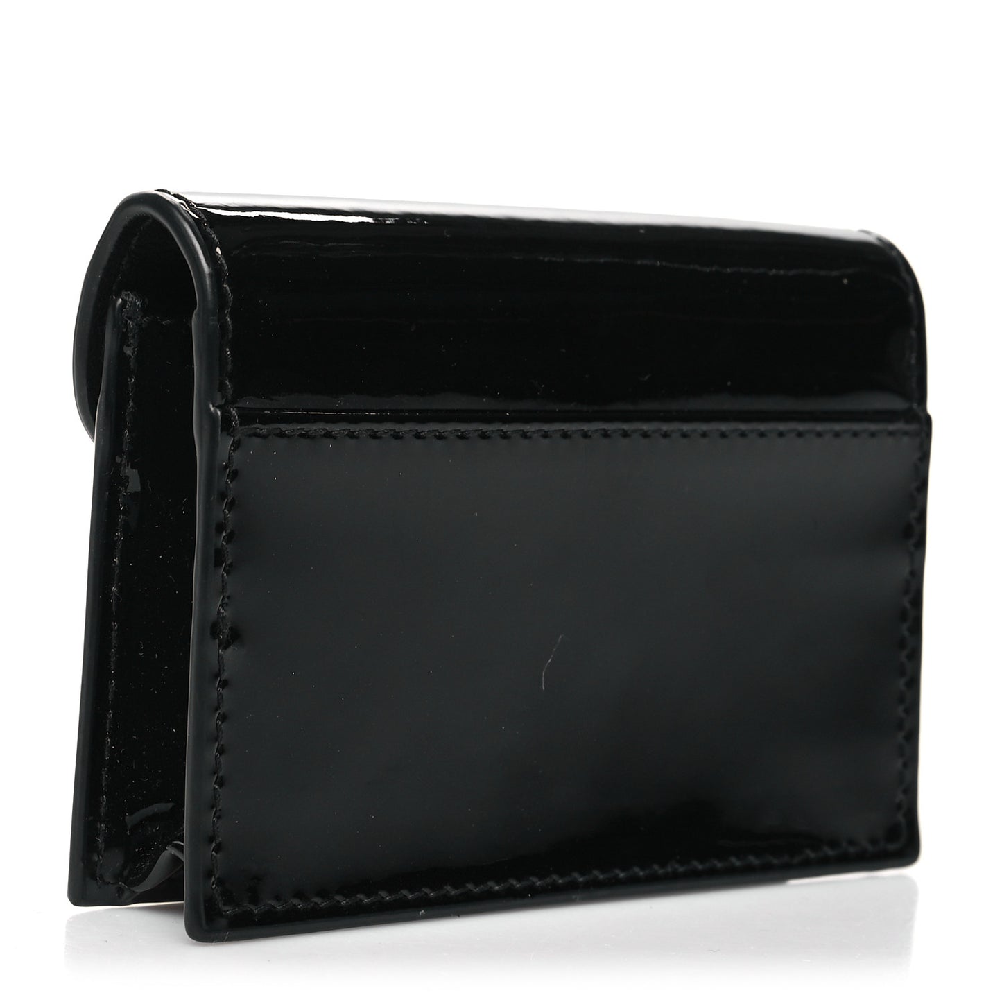 Patent Calfskin Saddle Card Holder Black