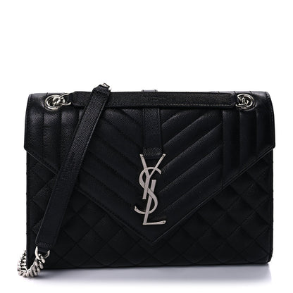 Saint Laurent Grain De Poudre Textured Mixed Matelasse Triquilt Medium Monogram Satchel Black 1 of 7