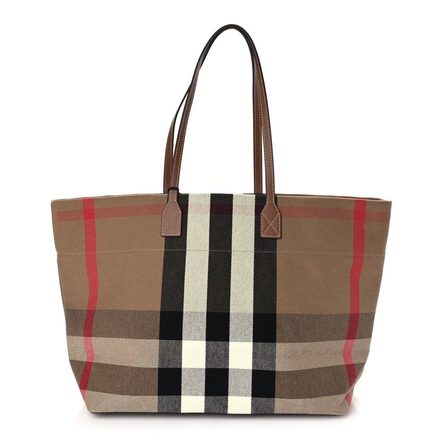 Giant Check Canvas Medium London Tote Taupe Brown