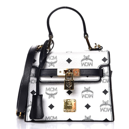 MCM Visetos Heritage Padlock Satchel Black White 1 of 8