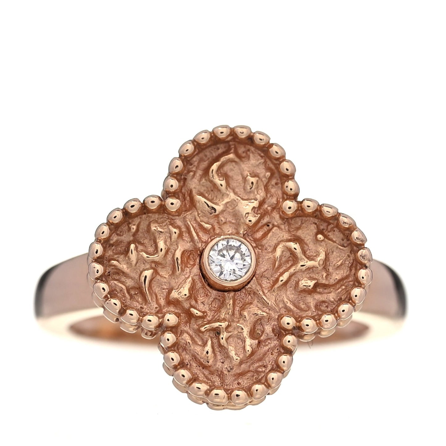 18K Rose Gold Diamond Vintage Alhambra Ring 50 5.5