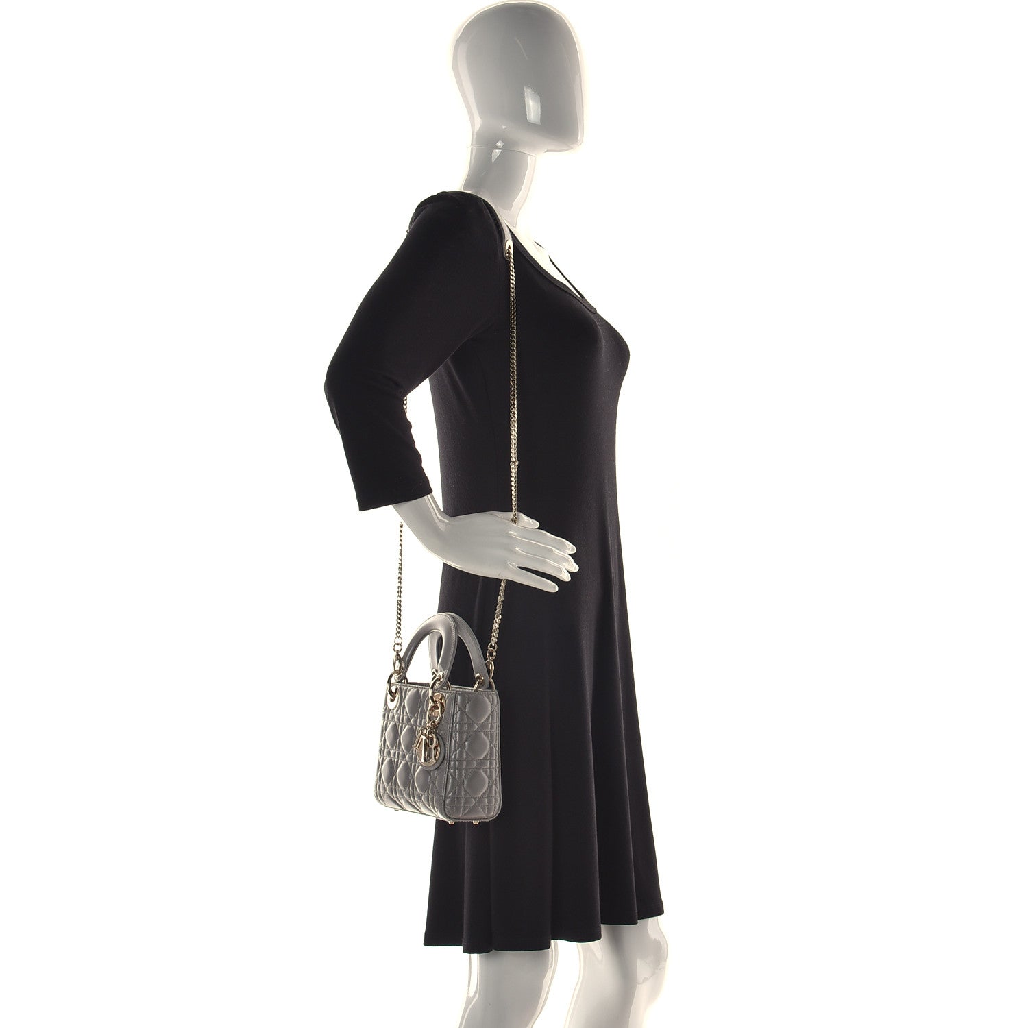 Christian Dior Metallic Lambskin Cannage Mini Lady Dior Grey 6 of 13