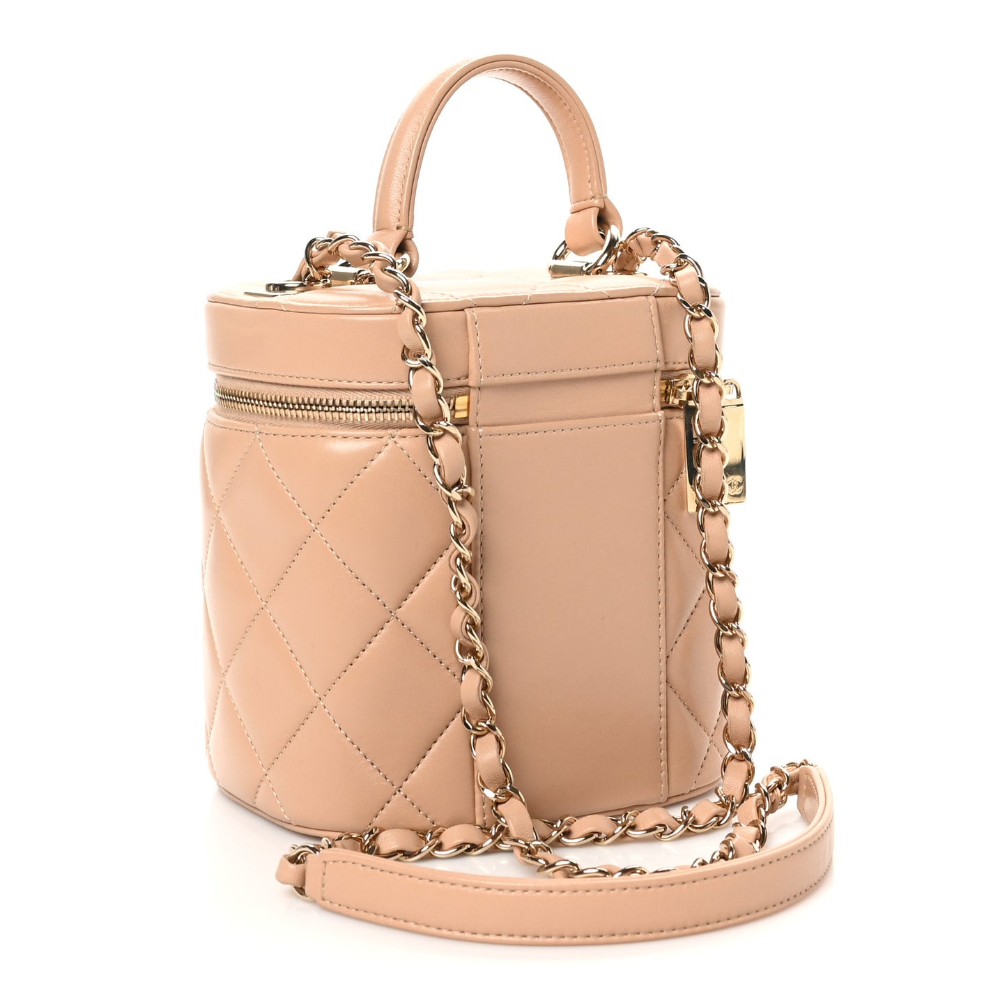 Lambskin Quilted Trendy Vanity Case Beige