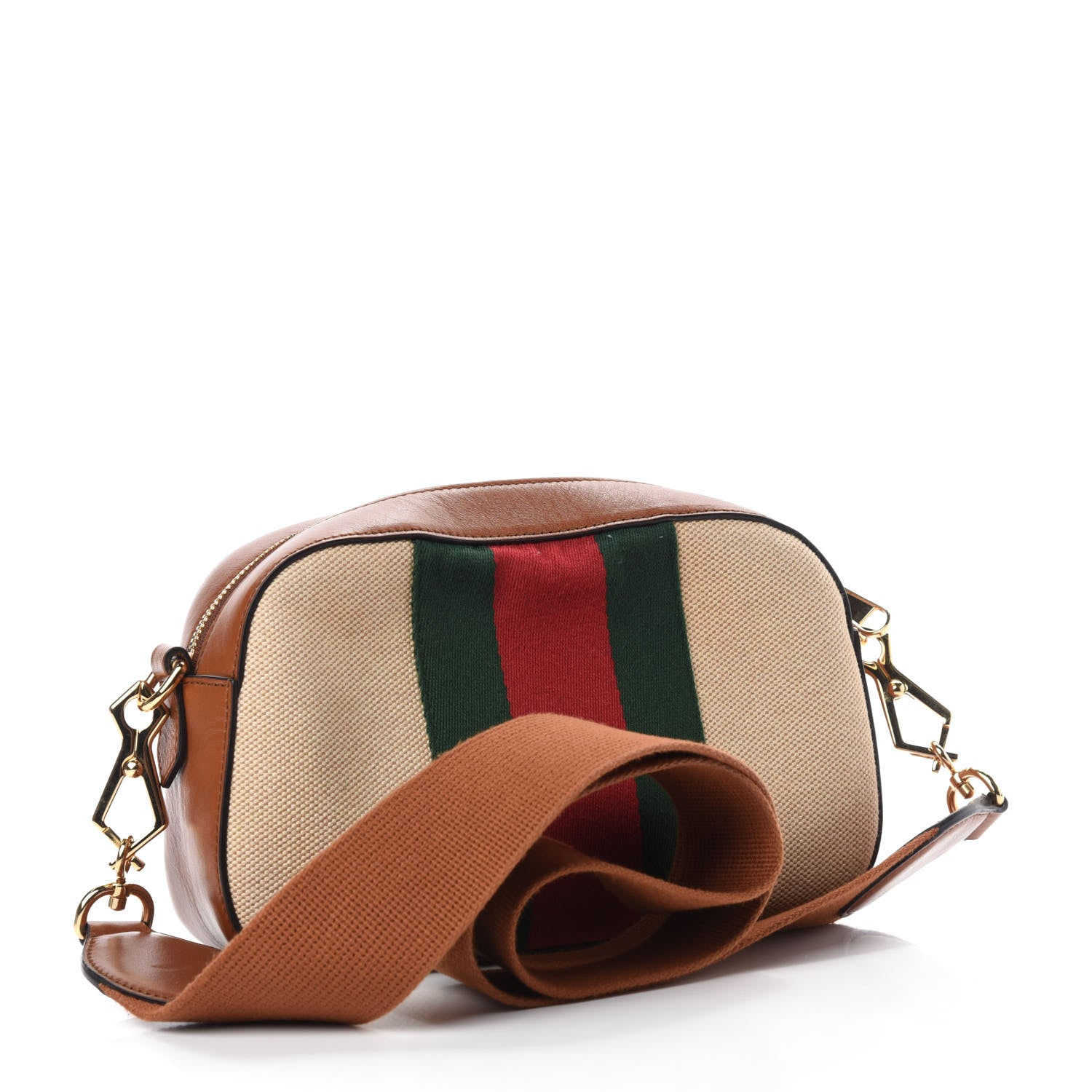 Gucci Vintage Canvas Web Shoulder Bag Sand Cuir 3 of 11