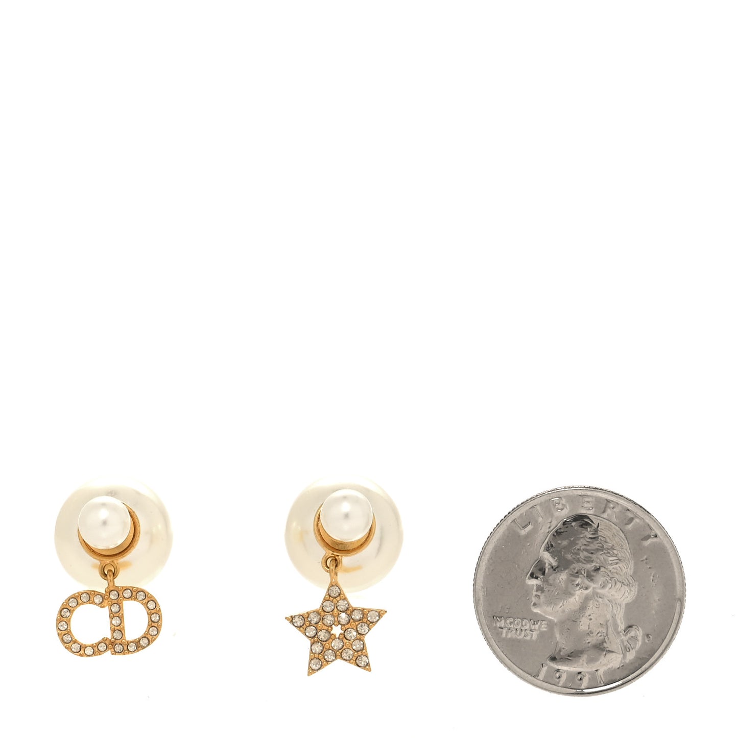 Pearl Crystal Mise En Dior Logo Tribal Earrings Gold