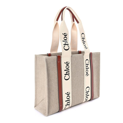 Chloe Linen Calfskin Medium Woody Ribbon Tote  White Brown 2 of 8
