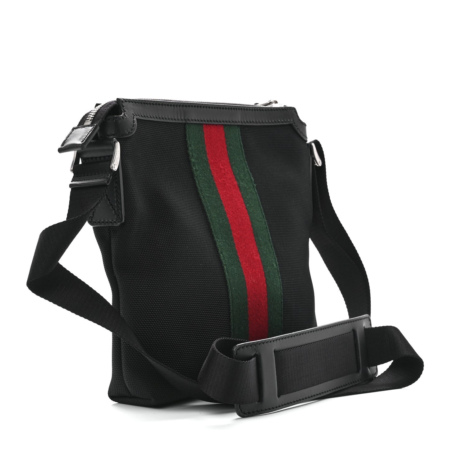 Techno Canvas Selleria Calfskin Web Small Flat Messenger Bag Black