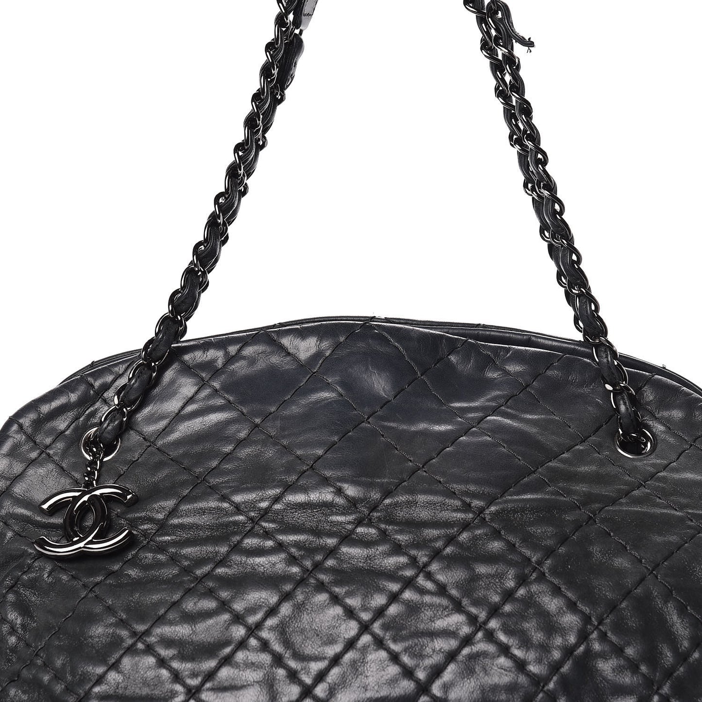 Iridescent Calfskin Large Just Mademoiselle Bowling Bag Black