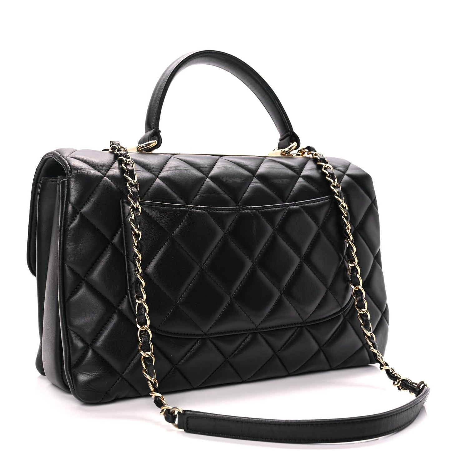 Lambskin Quilted Medium Trendy CC Flap Dual Handle Bag Black