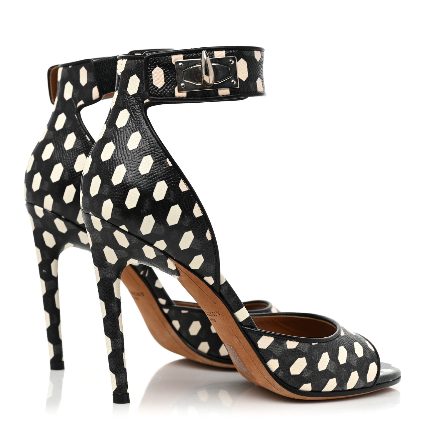 Lambskin Polka Dot Shark Lock Sandals 37.5 Black White