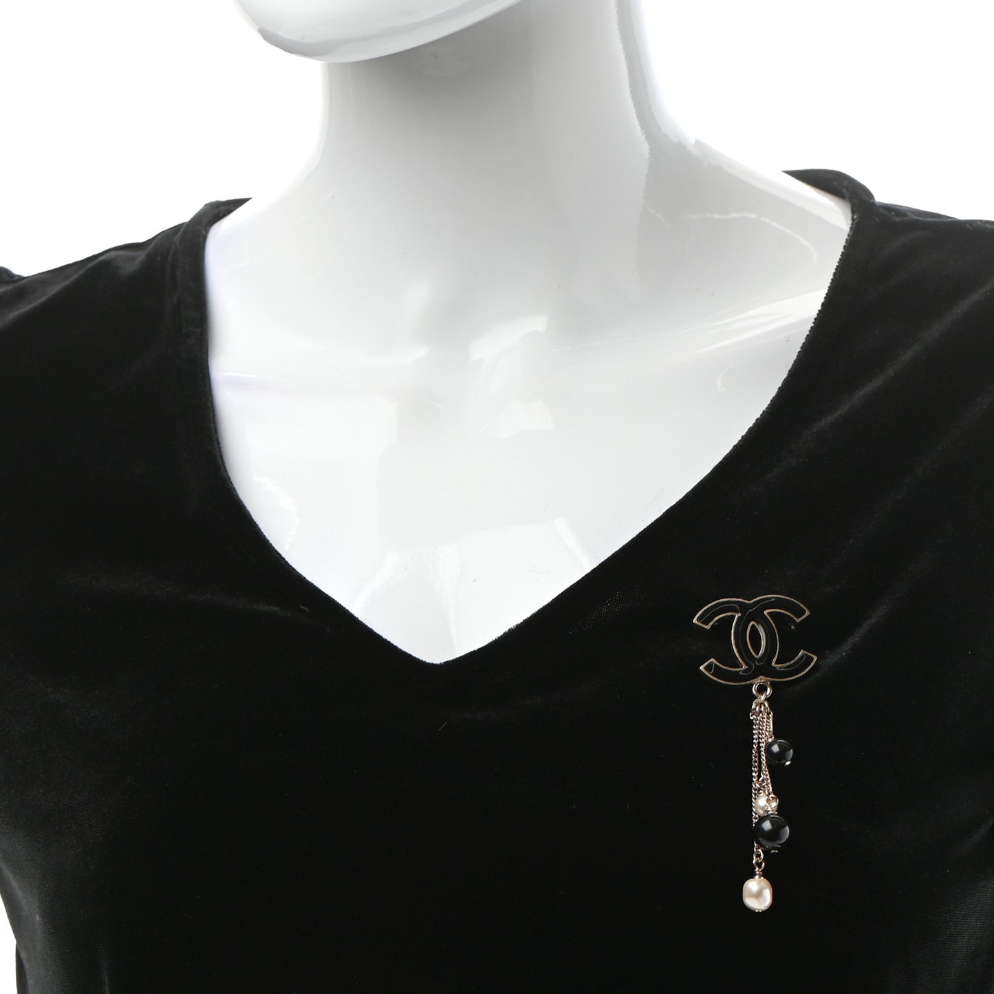 Enamel Pearl Beaded Drop Brooch Gold Black