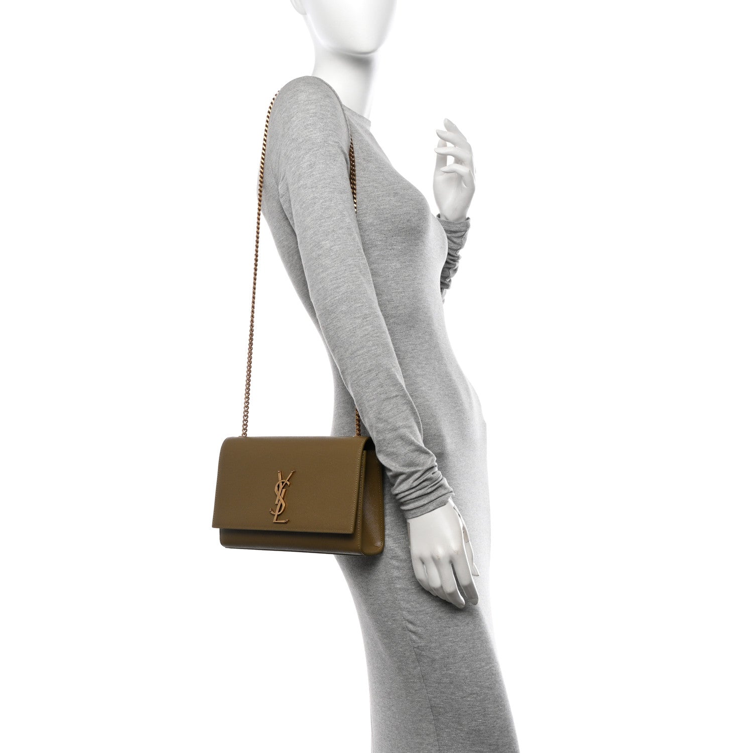 Saint Laurent Grain De Poudre Medium Monogram Kate Satchel Hazel Green 2 of 11