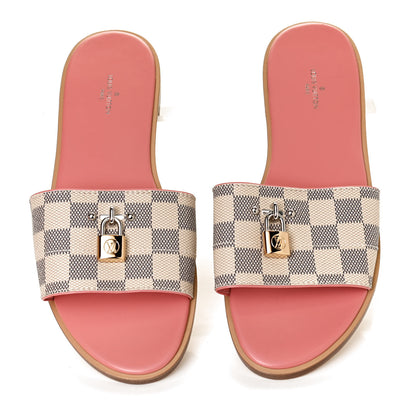 Louis Vuitton Damier Azur Lock It Flat Mule 40 Rose Clair 5 of 10