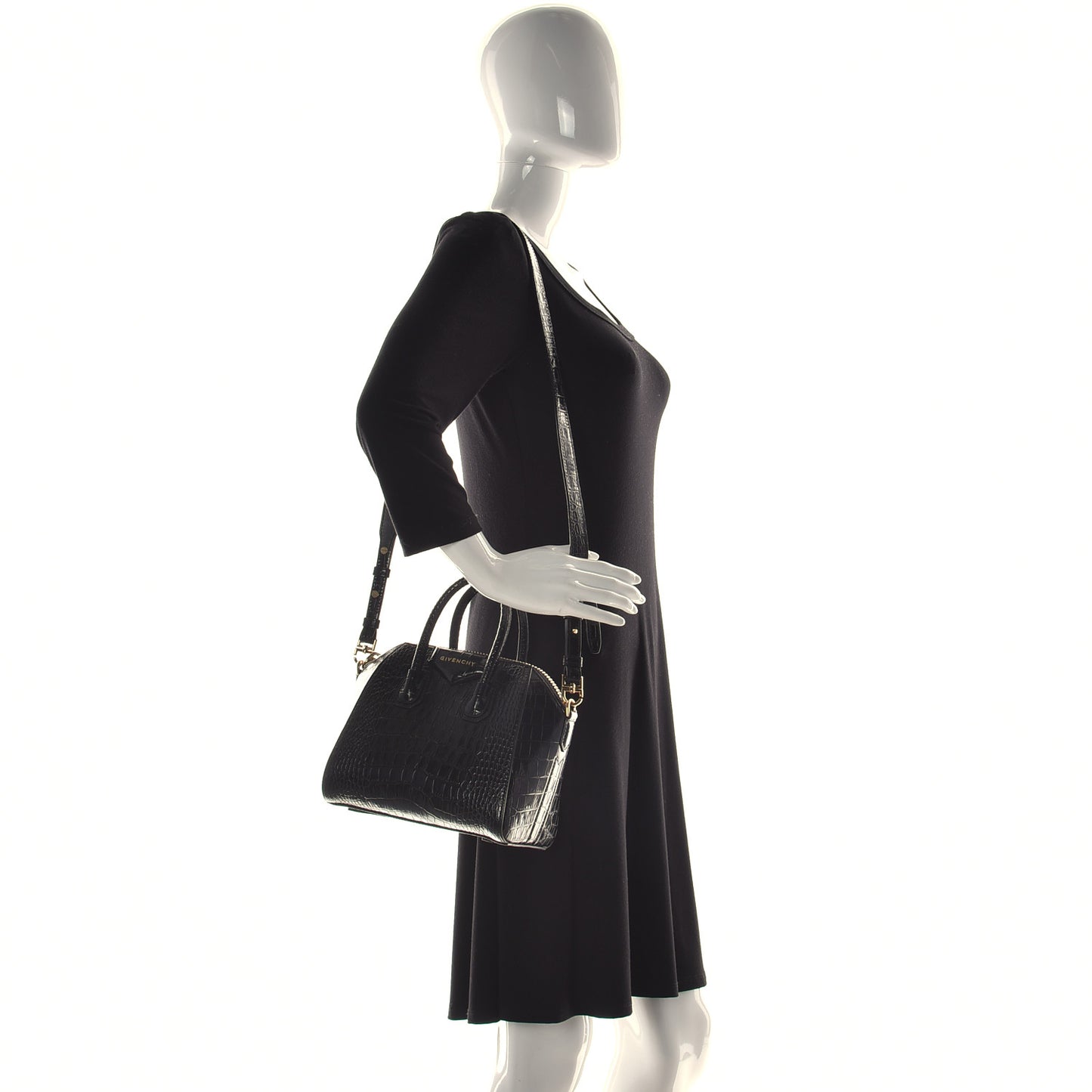 Calfskin Crocodile Embossed Mini Antigona Black