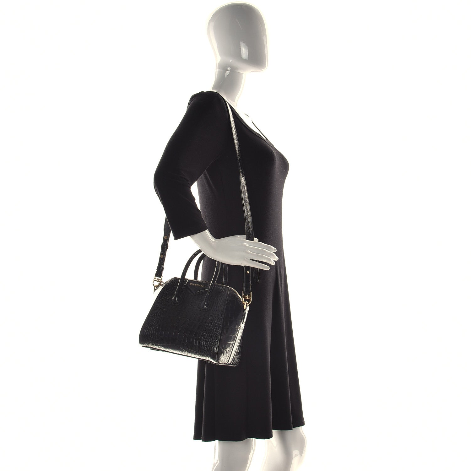 Givenchy Calfskin Crocodile Embossed Mini Antigona Black 2 of 12