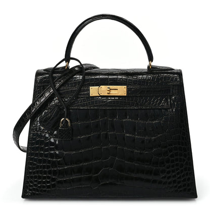 Hermes Shiny Alligator Kelly Sellier 28 Black 1 of 10