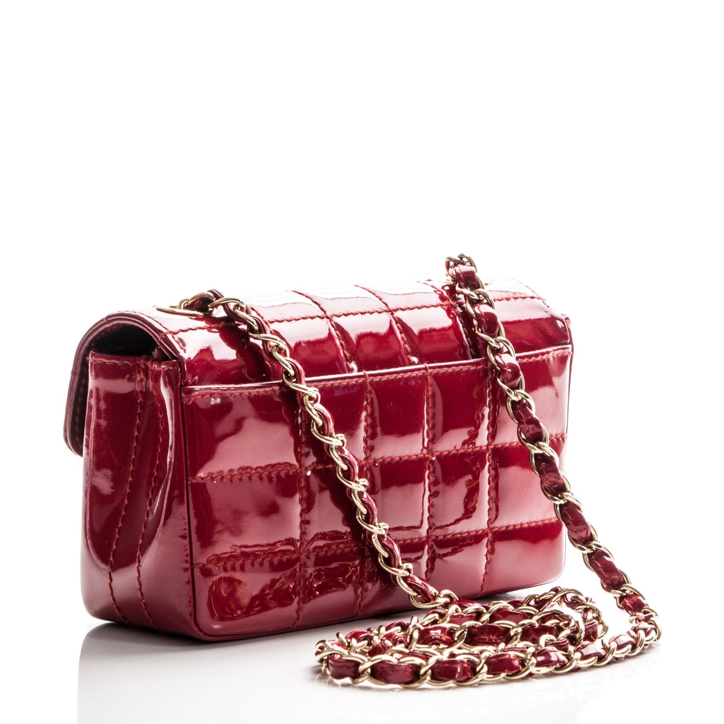 Patent Square Stitched Mini Flap Red