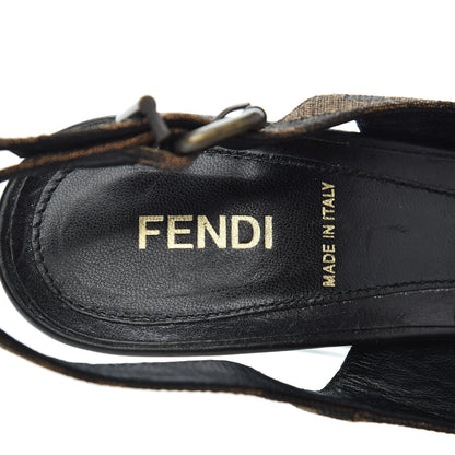 Fendi Jacquard Calfskin FF Open Toe Platform Slingback Pumps 38.5 Tobacco 7 of 12