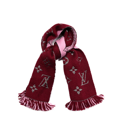 Louis Vuitton Wool Silk Logomania Duo Scarf Wine 1 of 3