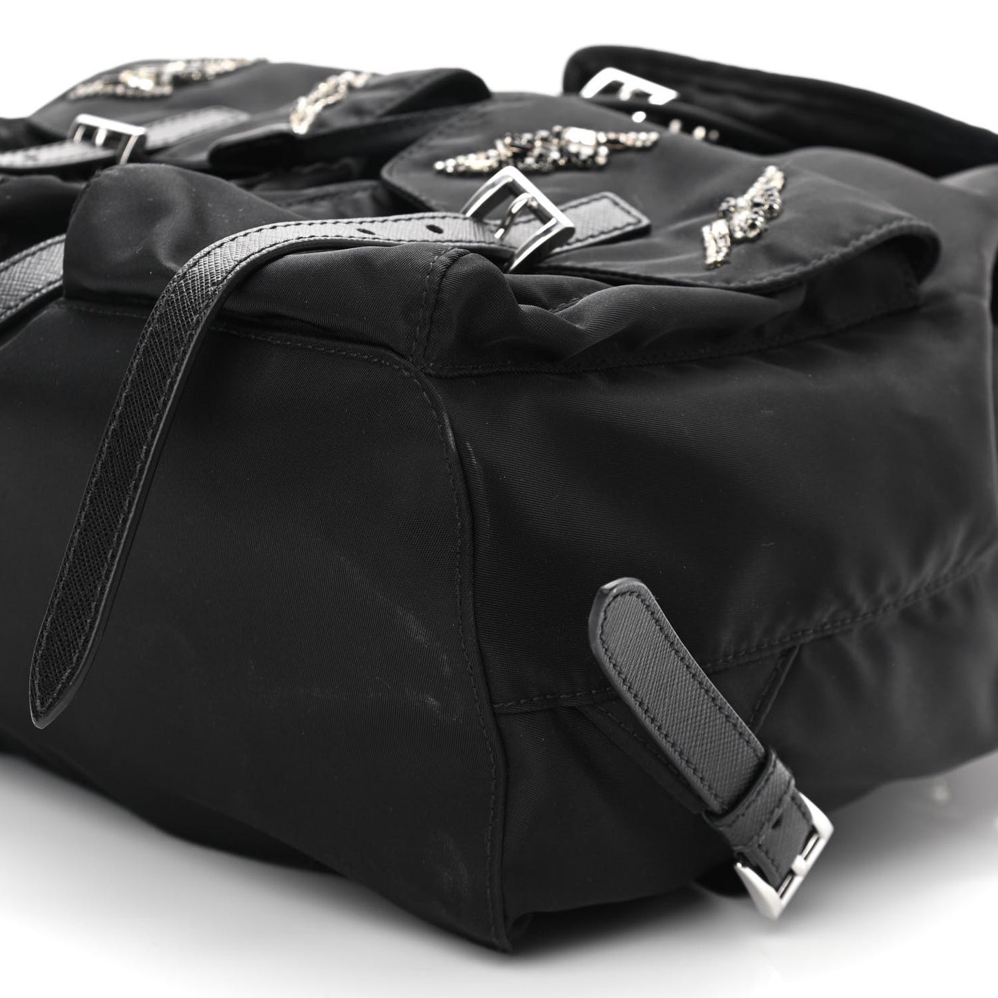 Tessuto Nylon Sequin Metal Triangle Logo Lightning Backpack Black