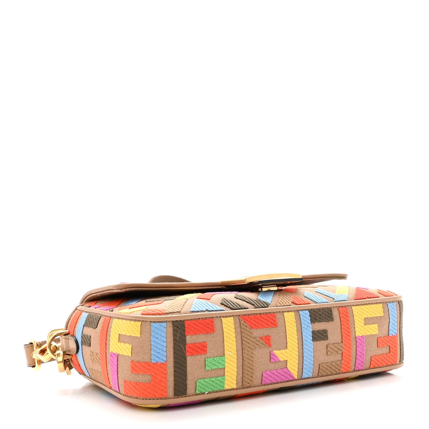 Fendi Canvas Vitello King FF Multicolor Embroidered Baguette Multicolor Cuoio 4 of 9
