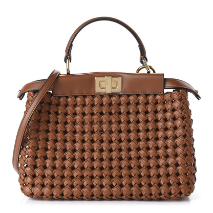 Fendi Nappa Mini Interlace Peekaboo Iconic Satchel Brown 1 of 10