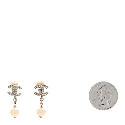 Chanel Pearl Crystal CC Drop Clip On Earrings Gold White 2 of 4