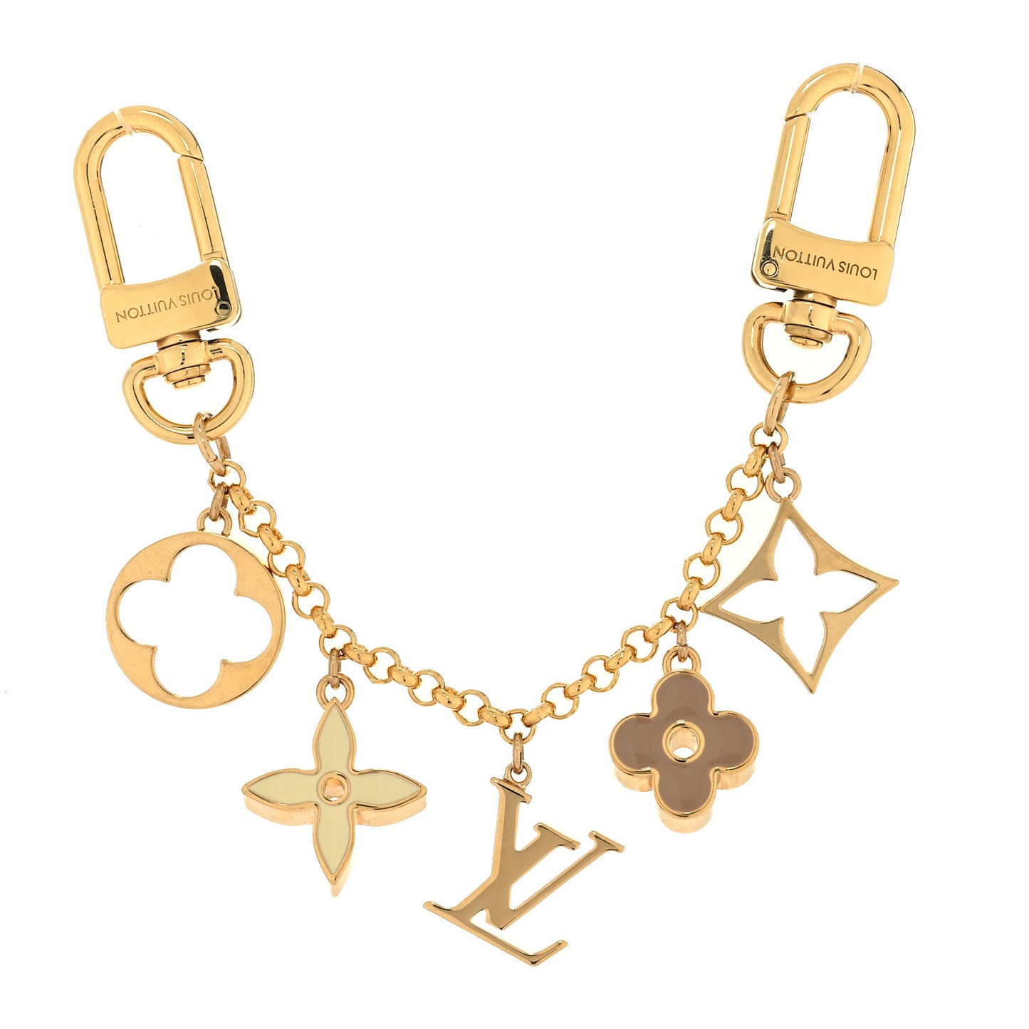 Brass Enamel Fleur De Monogram Bag Charm Chain Gold