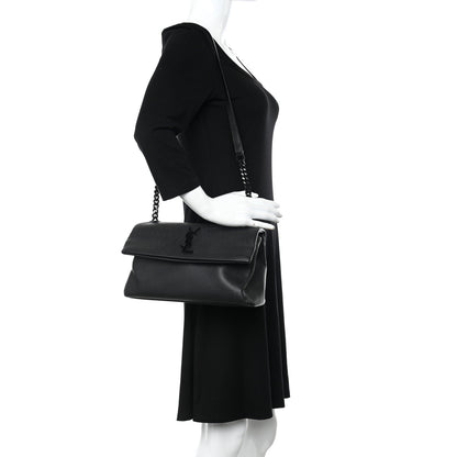 Saint Laurent Grain De Poudre Medium West Hollywood Monogram Fold-Over Black 2 of 9