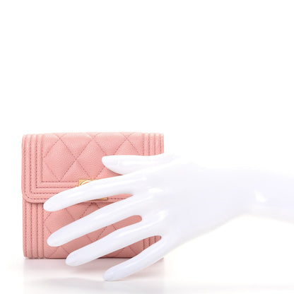 Chanel Caviar Quilted Boy Compact Wallet Pink 2 of 9
