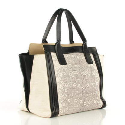 Chloe Grained Calfskin Lizard Embossed Mini Alison East West Tote Black White 3 of 8