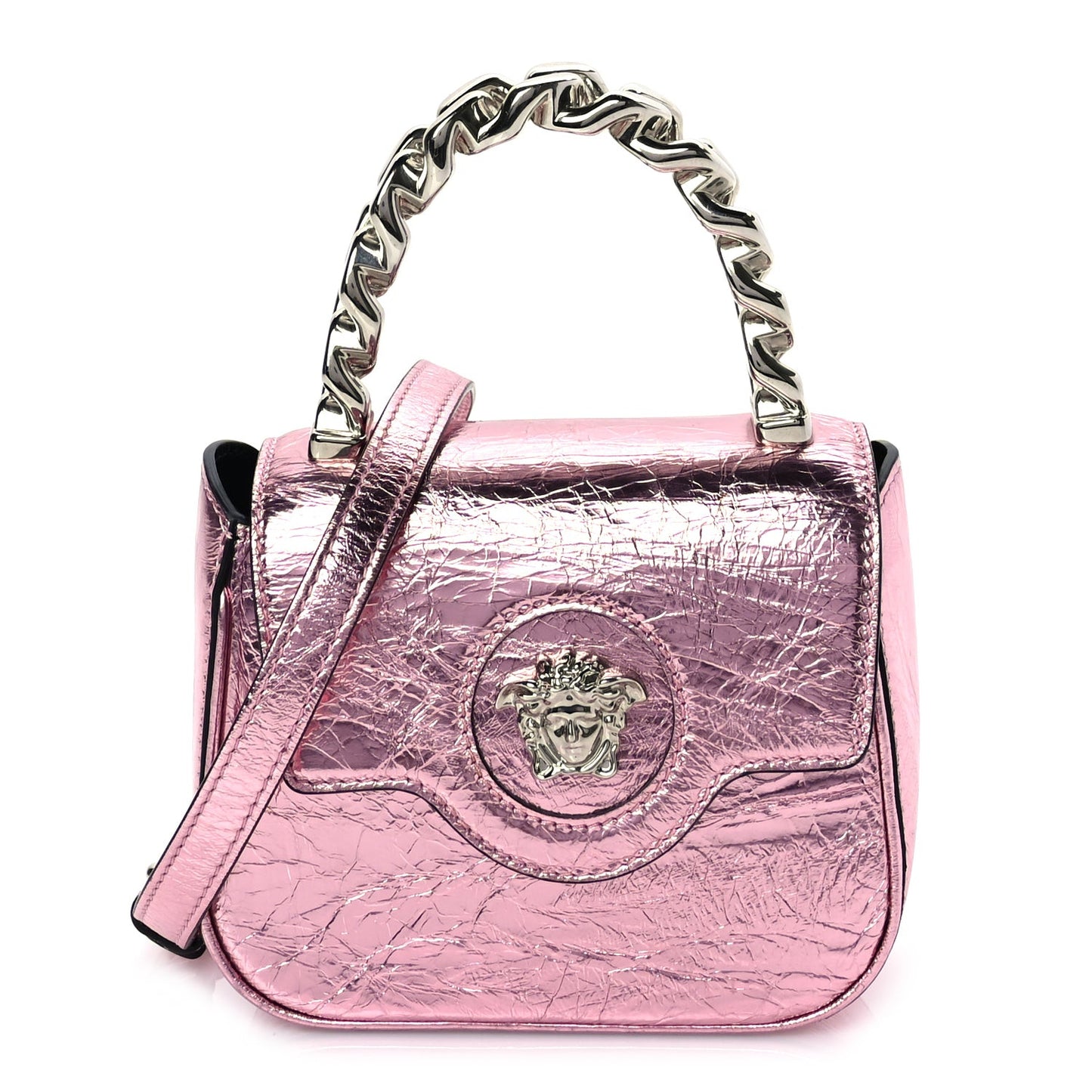 Metallic Crackled Lambskin Mini La Medusa Bag Pink