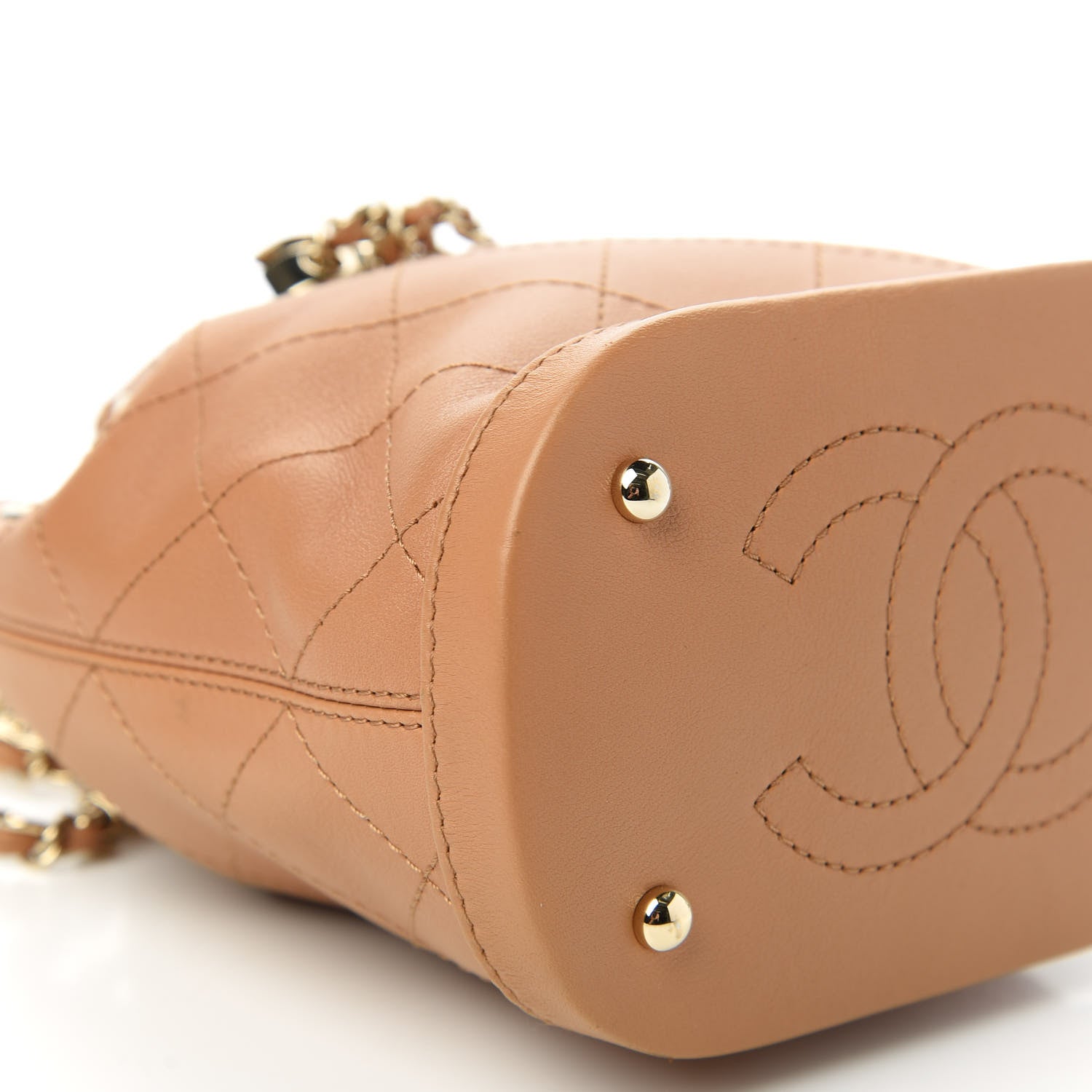 Chanel Calfskin Stitched Chain Bucket Bag Camel 6 of 10