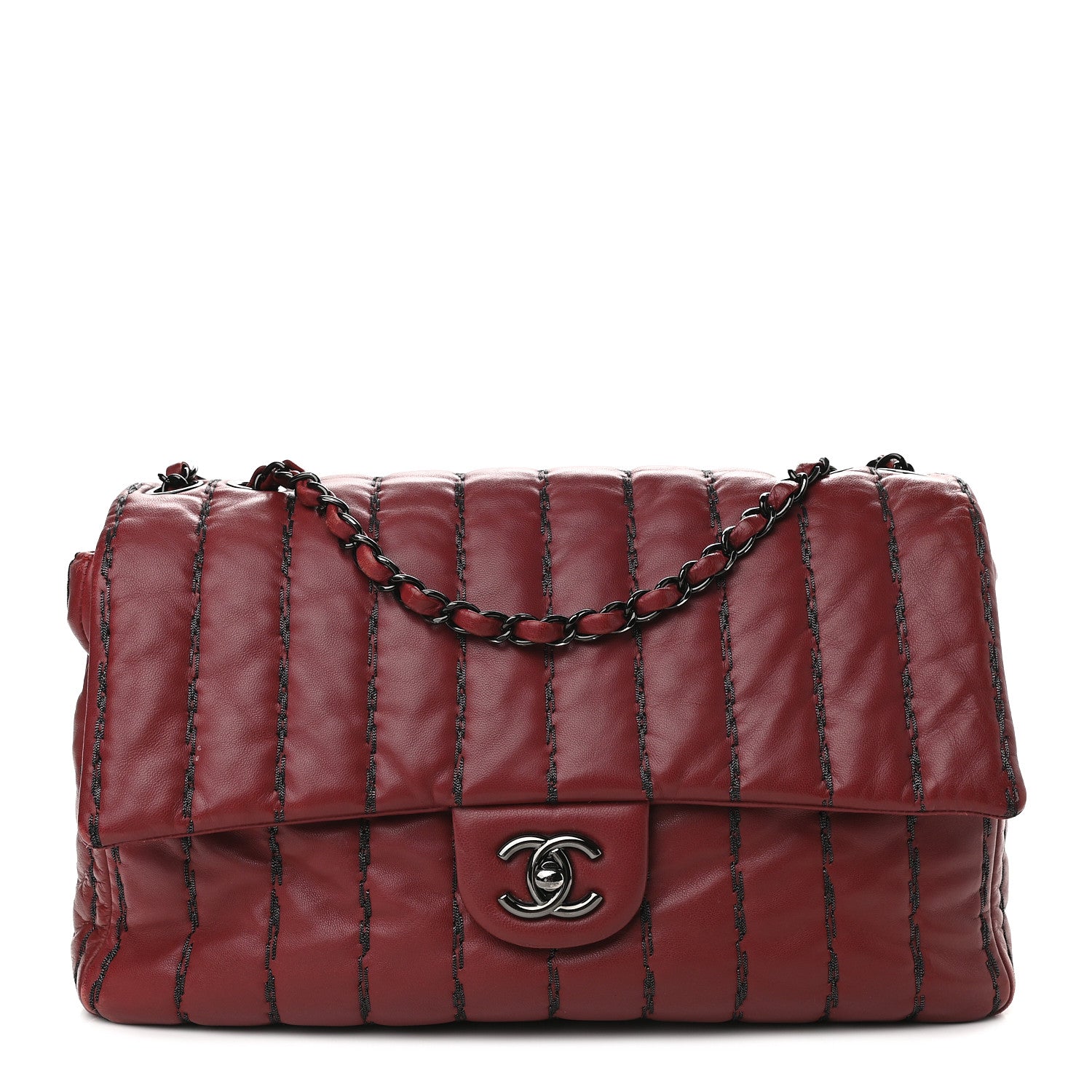 Chanel Lambskin Vertical Stitch Jumbo Single Flap Dark Red 1 of 10